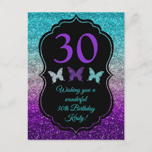 Lila, Grau- und Blaugradient-Glitter-Geburtstag Postkarte