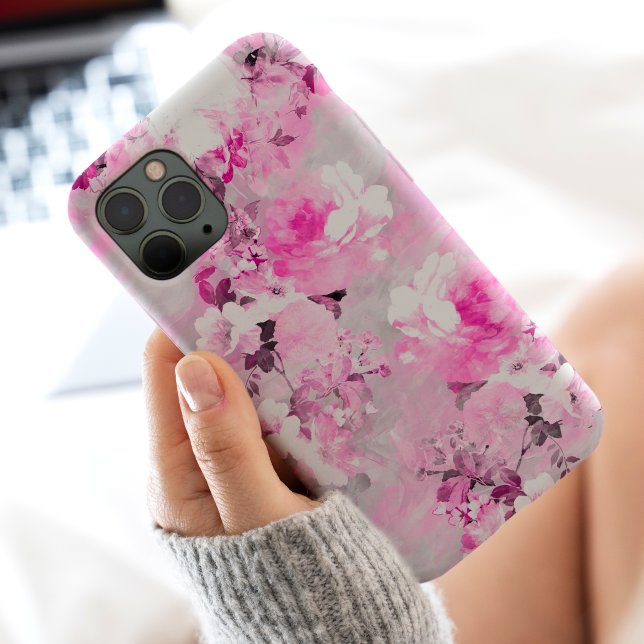 Lila, graue Aquarellfarben, romantische Blume Case-Mate iPhone Hülle (Purple grey floral watercolor romantic flowers pat Case-Mate iPhone case)
