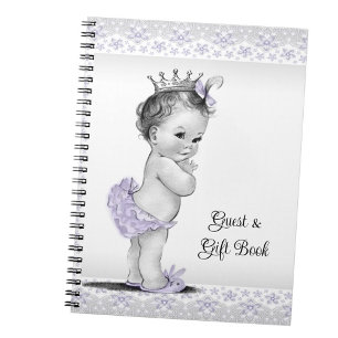 Lila Graue Baby Shower Geschenk Gästebuch Notizblock