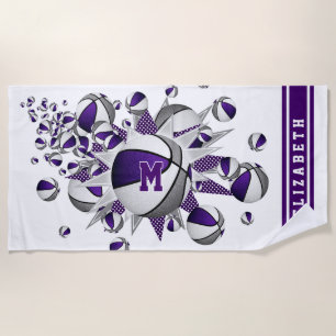 lila graue Basketbälle stern Mädchen mit Monogramm Strandtuch