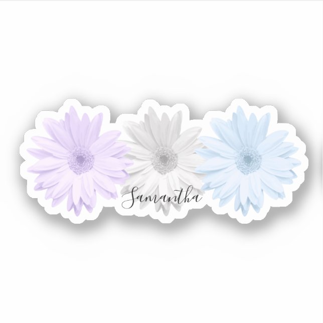 Lila-graue blaue Daisy-Blume Name Aufkleber (Vorderseite)