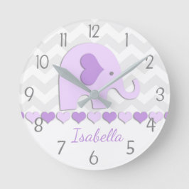 Lila Graue Elephant Kinderzimmer Wall Clock Runde Wanduhr
