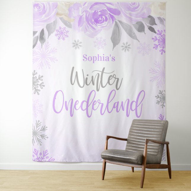 Lila graue Flora Winter ONEderland Hintergrund Wandteppich (Beispiel)