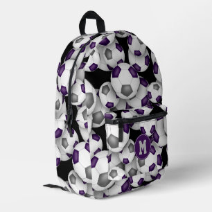 lila graue Fußbälle Muster mit Monogramm Bedruckter Rucksack