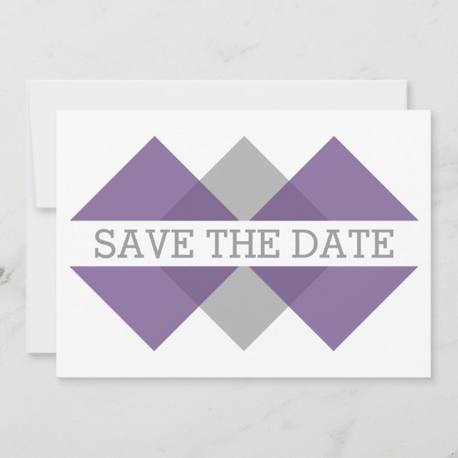Lila graue geometrische Triade Save the Date einla (Vorderseite)