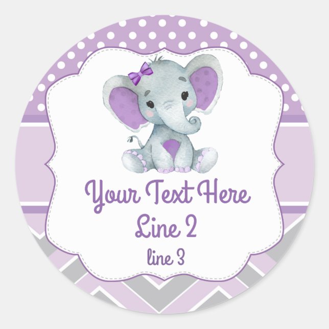 Lila Graue Girl Elephant Peanut Round Sticker (Vorderseite)
