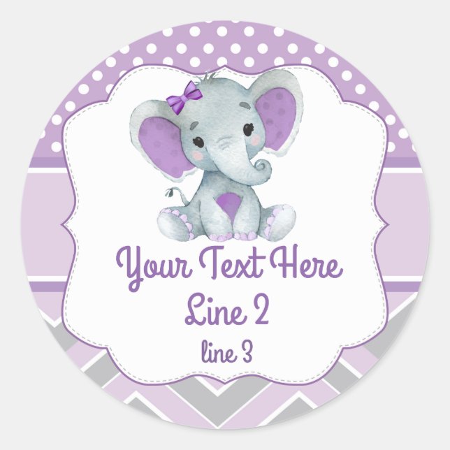 Lila-graue Girl Elephant Round Sticker (Vorderseite)