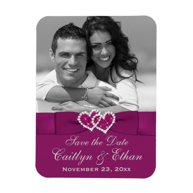 Lila, Graue Herzen Save the Date Foto Magnet (Vertikal)