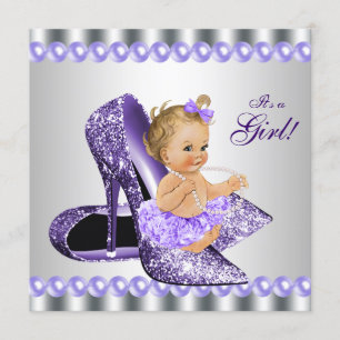 Lila Graue High Heel Shoel Babydusche Einladung