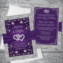 Lila, graue Liebe Herz Einladung Hochzeit