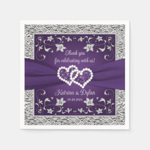 Lila, graue Liebe Herz Hochzeit Serviette