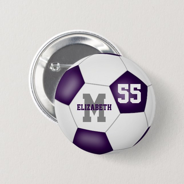 lila graue Mädchen Fußball personalisiert Button (Vorne & Hinten)