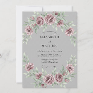 Lila Graue Romantische Aquarell-Hochzeit Einladung