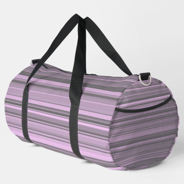 Lila graue Streifen Duffle Bag (Rechte Ecke)