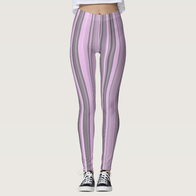 Lila graue Streifen Leggings (Vorderseite)
