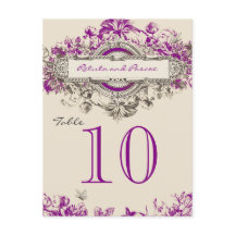 Lila graue Vintage-Blumen-Tischnummer für Hochzeit