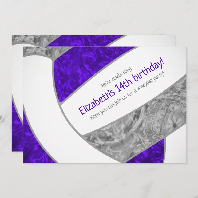 lila graue Volleyball Geburtstagsparty Einladung (Vorne/Hinten)