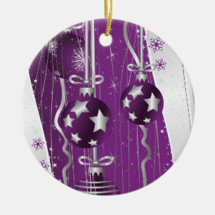 Lila, graue Weihnachtsbälle Sterne und Schneeflock Keramik Ornament