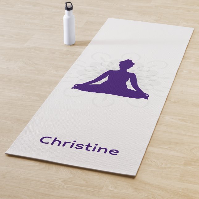 Lila-graue Yoga Pose und Individuelle Name Yogamatte (Beispiel)