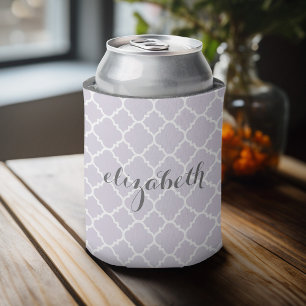 Lila grauer Quatrefoil Muster-Pastellindividueller Dosenkühler