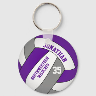 lila grauer Volleyballspieler und Teamname Schlüsselanhänger