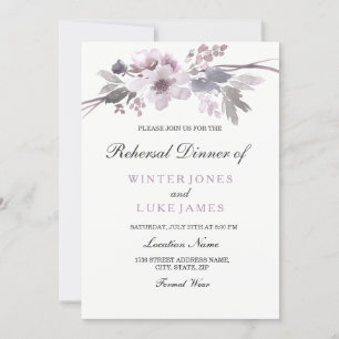 Lila Grauer Winter florales Hochzeitessen Probe Di Einladung