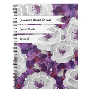 Lila graues BlumenBrautpartygastbuch Notizblock