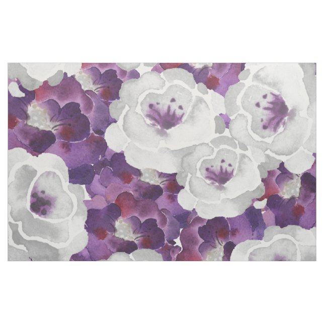 Lila graues BlumenWatercolorentwurfsgewebe Stoff (Yard (91,4 cm))