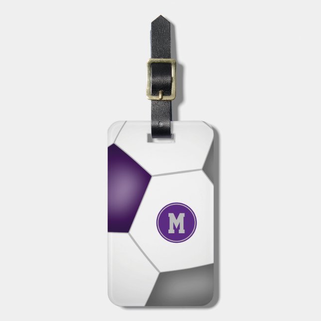 lila Grauschule Mannschaft farbig Fußball-Tasche I Gepäckanhänger (Vorderseite vertikal)