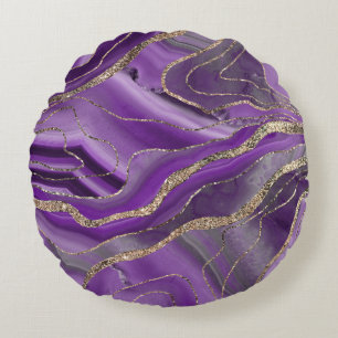 Lila Gray Agate Gold Glitzer Glam #1 Rundes Kissen