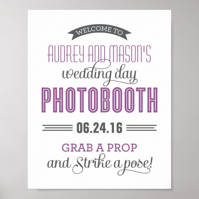 Lila Gray Custom Wedding Foto Booth Sign Poster (Vorne)