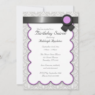 Lila & Gray Damask Geburtstag Soiree Einladungen