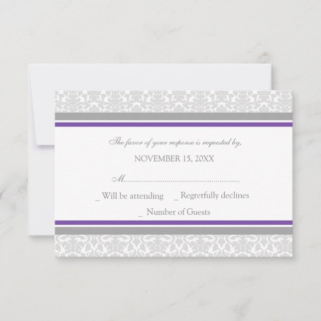 Lila Gray Damask UAWG Wedding Card RSVP Karte (Vorderseite)