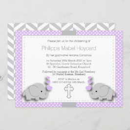 Lila & Gray Elephant 🐘 Baby - Christening Einladung