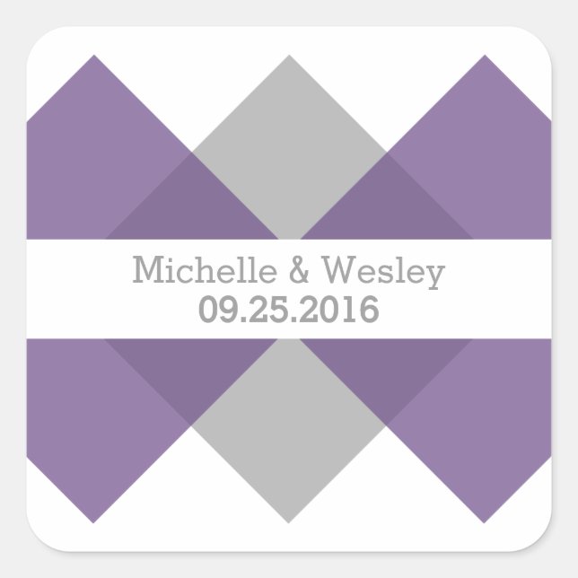 Lila Gray Geometric Triad Wedding Stickers (Vorderseite)