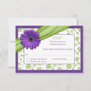 Lila Green Daisy Floral Wedding Repcard RSVP Karte