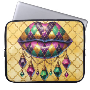 LILA GREEN GOLD MARDI GRAS DIAMOND LIPS LAPTOPSCHUTZHÜLLE