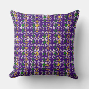 LILA GREEN GOLD MARDI GRAS FLEUR DI LIS KISSEN