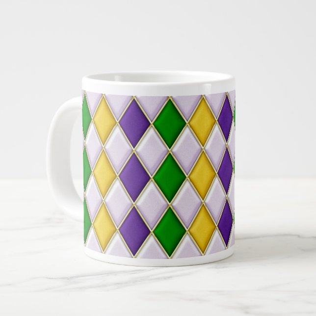 Lila Green Gold Mardi Gras Harlequin Tasse (Vorderseite Links)