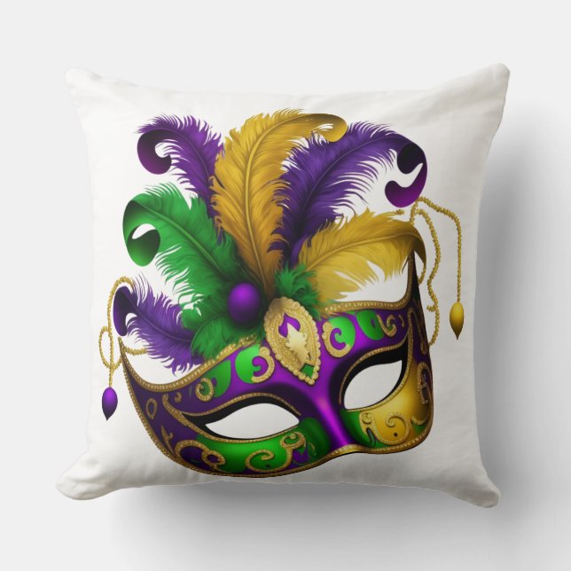 LILA GREEN GOLD MARDI GRAS MASK KISSEN (Vorderseite)