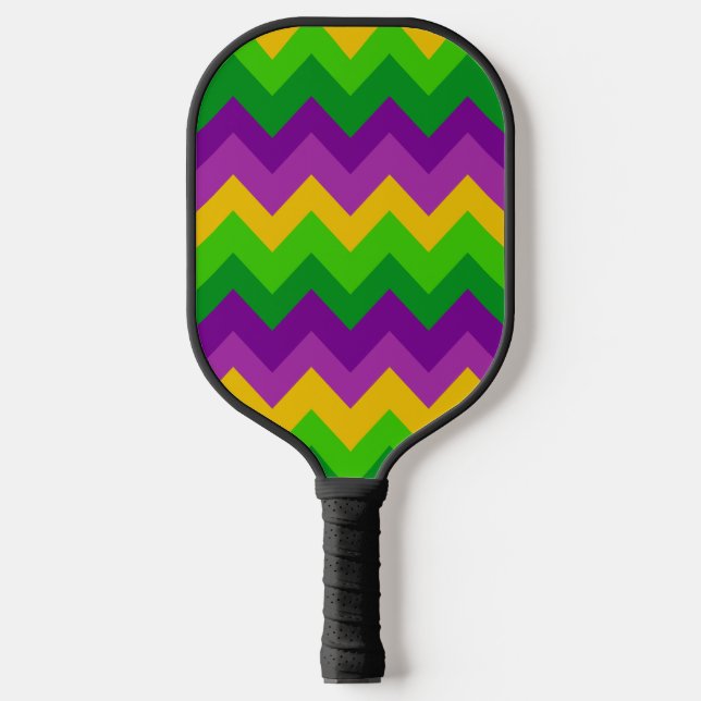 LILA GREEN GOLD MARDI GRAS ZIG ZAG STRIPES PICKLEBALL SCHLÄGER (Vorderseite)