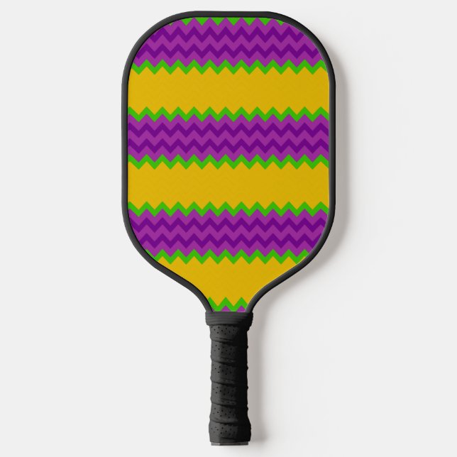 LILA GREEN GOLD MARDI GRAS ZIG ZAG STRIPES PICKLEBALL SCHLÄGER (Vorderseite)