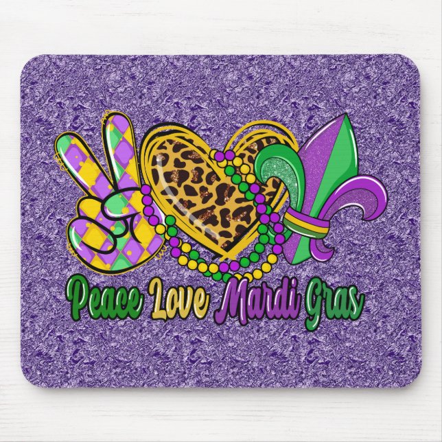 LILA GREEN GOLD PEACE LIEBE MARDI GRAS MOUSEPAD (Vorne)