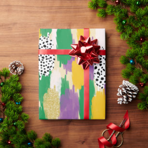 Lila Green Mardi Gras Brushstroke Geschenkpapier
