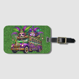 LILA & GREEN MARDI GRAS BUS & FEATHERS GEPÄCKANHÄNGER