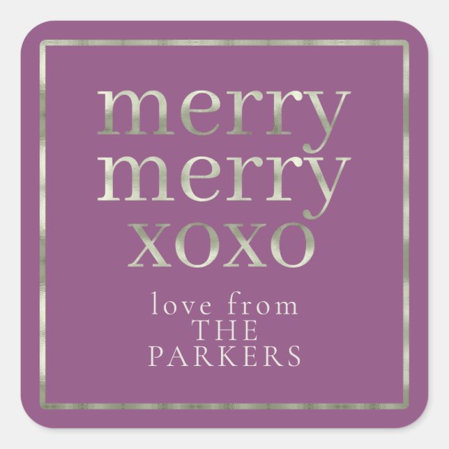 Lila Green Merry Merry XOXO ID1009 Quadratischer Aufkleber (Vorderseite)