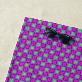 Lila Green Square Muster Boho Strandtuch
