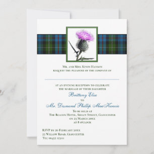 Lila Green Thistle Mackenzie Tartan Wedding Einladung