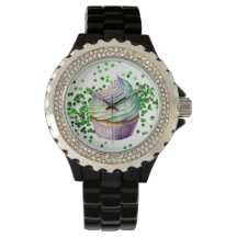 LILA GREEN WATERCOLOR MARDI GRAS CUPCAKE