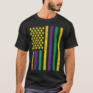 Lila Green Yellow US Flag Jester Funny Mardi Gra T-Shirt